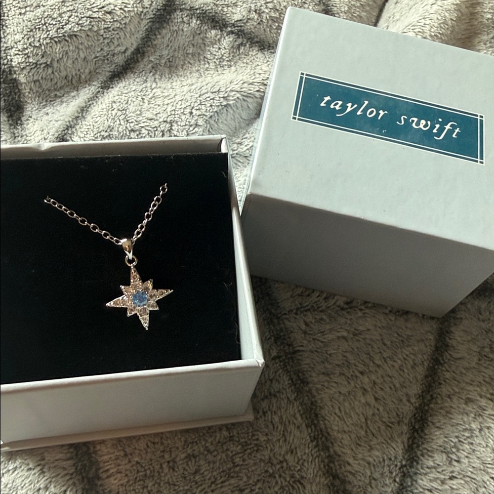 Taylor Swift Vision in a Rose Blush Blue Stone Necklace evermore FAN MADE